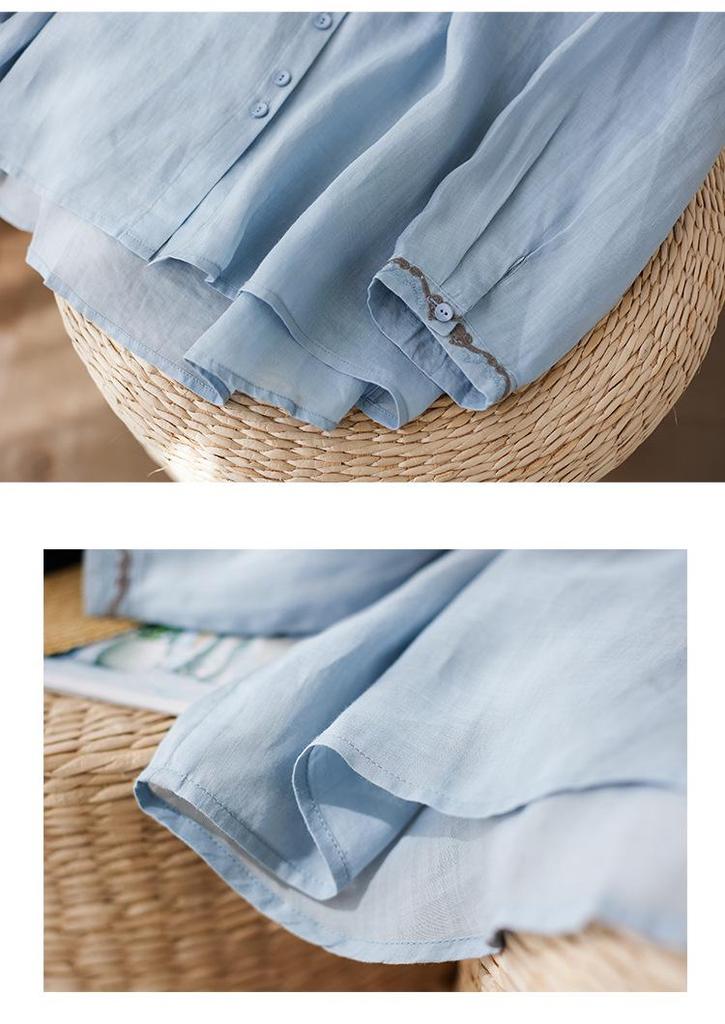 Women's Artistic Retro Embroidered Cotton Linen Shirt - Loose Casual Spring 2026