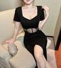 European and American Spice Girls Style Dress Women's Summer High-end Long Black Neck-hanging Waist Chic Unique Cheongsam Sexy