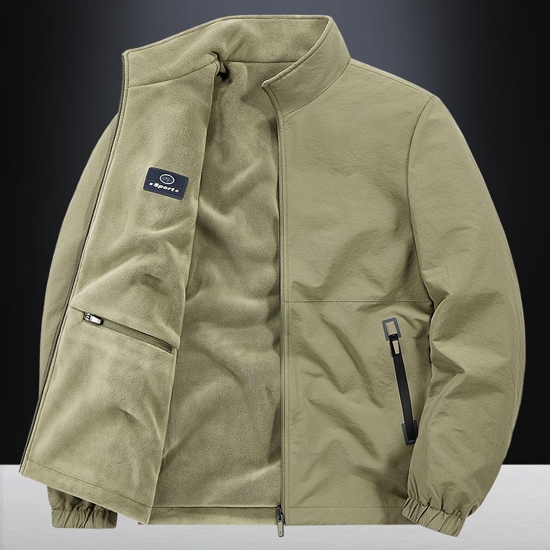 Men's Casual Jacket Stand Collar Loose Solid Color Zipper Pocket Cardigan Top