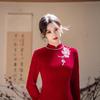 1011 winter new embroidered big red cheongsam new velvet thickened improved dress skirt slim stand-up collar cheongsam