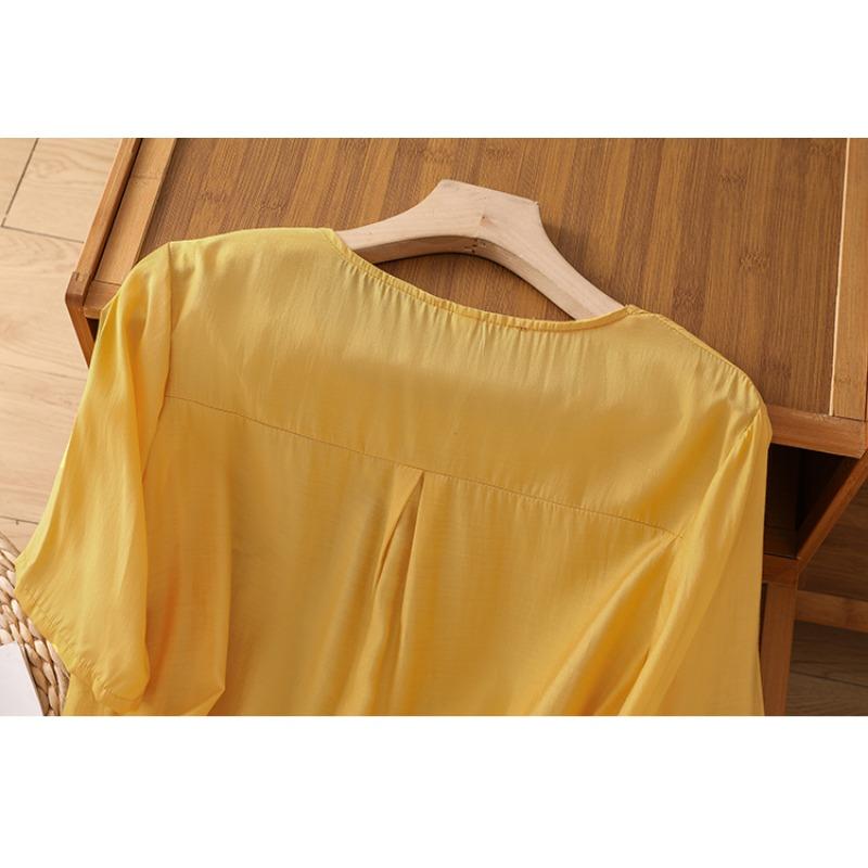 DIMANAF 2025 New Summer Plus Size T-Shirt Women O-Neck Short Sleeve Vintage Linen Loose Tops Tees Maxi