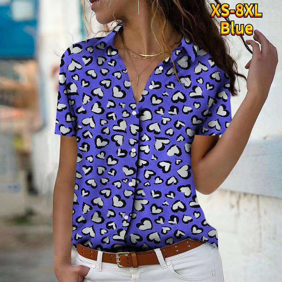 2025 Sommer Neue Mode Damen Leopardenmuster Bedruckt Kurzarm V-Ausschnitt Lässig Knopfleiste Hemd Top