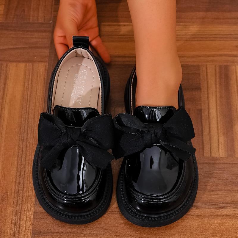 

Girl Leather Shoes Mary Jane Simple Bowknot Children Classic Causal Uniform Shoes Black Versatile Kids Platform Loafers Non-slip 36