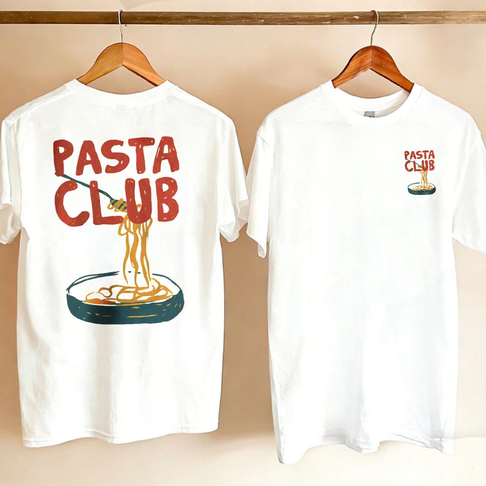 Women Pasta Club Spaghetti Noodle Bowl Front Back Tshirt Vintage Italian Food Funny Cotton Carb Pasta Food Enthusiast Casual Top