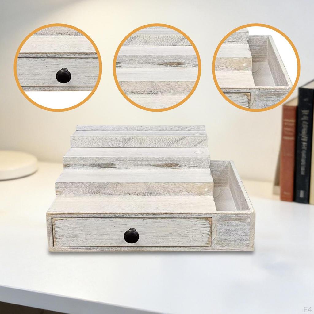 Men Countertop Organizer Perfume Display 4 Tier Father Gift Shelf Wood Storage Rack for