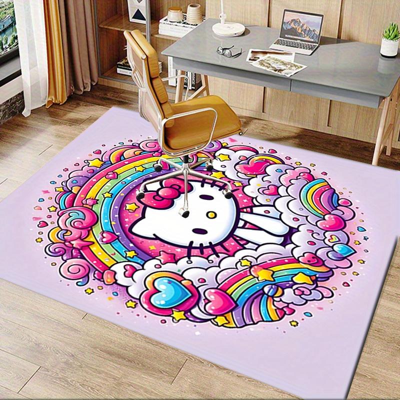 Office Rug Hello Kitty, Rainbow Anti-Slip Rug, Machine Washable for Living Room, Bedroom, Office, Multiple Sizes, Bedroom Mat, Decorative Mat, Durable