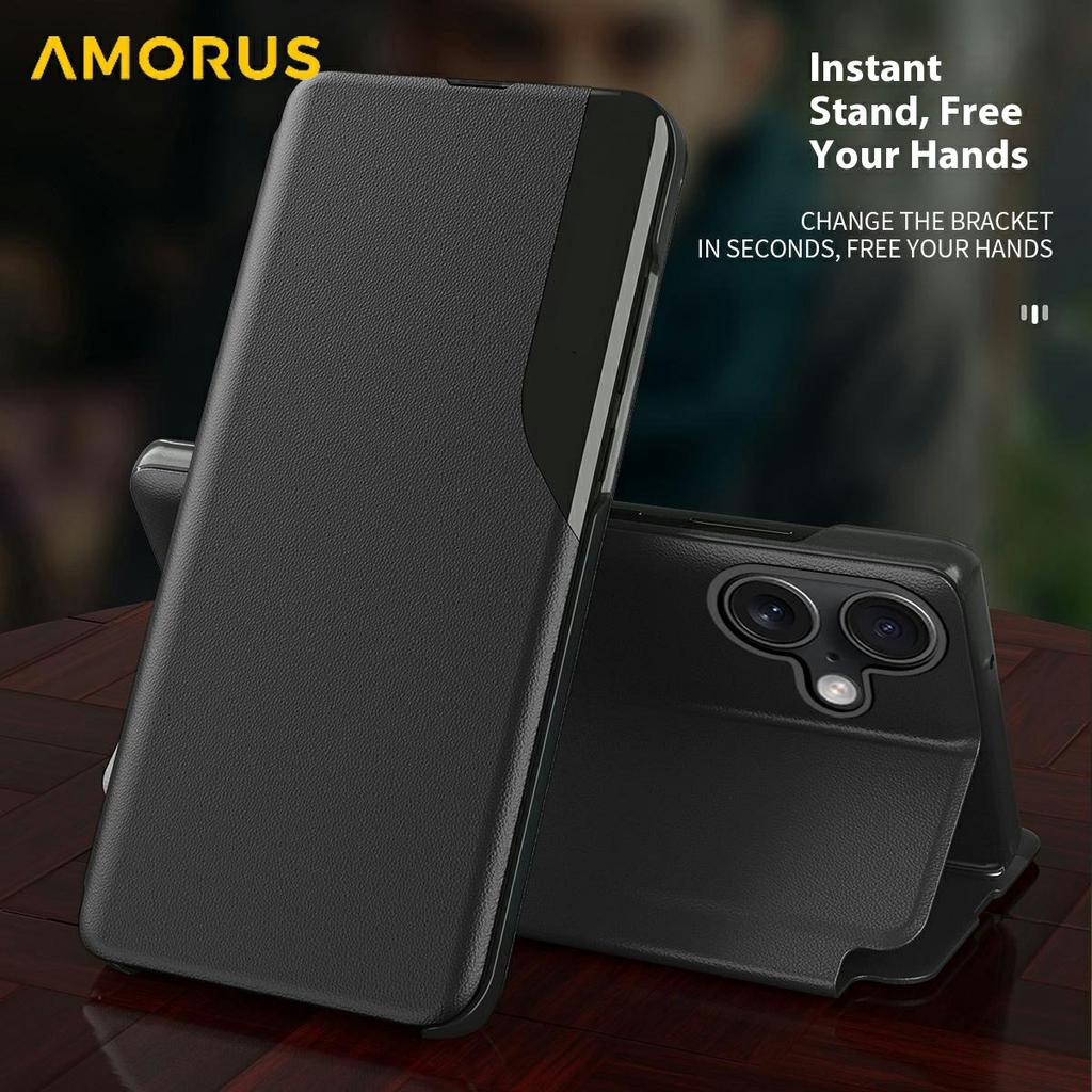 AMORUS For iPhone 17 Case Folio Flip Stand PU Leather Phone Cover