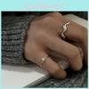 Stylish Geometric Wave Open Ring For Women With Adjustable Copper Design And Pearl Accent