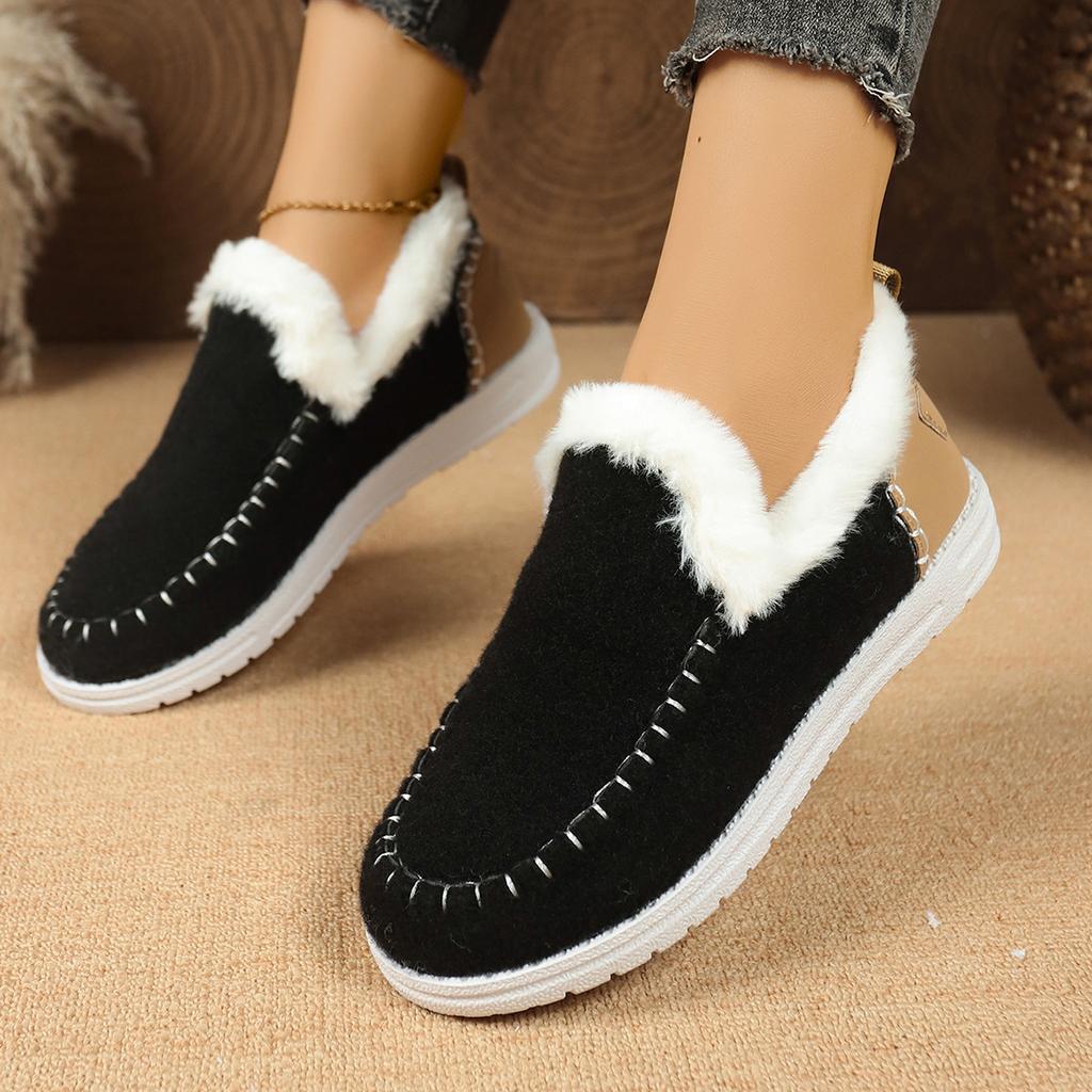 2025 New Winter Women's Cotton Shoes Plus Size Fleece Thickened Raw Edge Warm Flat Cotton Shoes