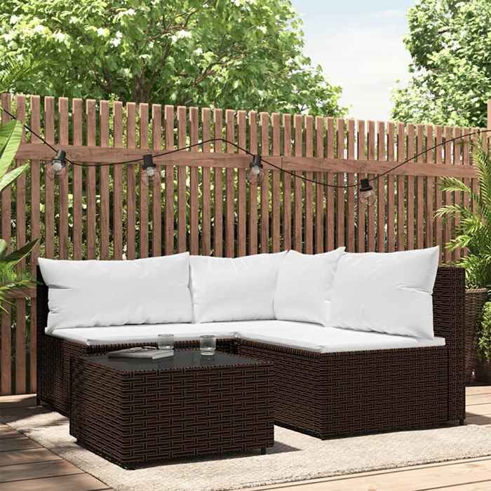VidaXL Garden Lounge Set 4 Pcs with Cushions Brown Wicker, Outdoor Lounge Set, Furniture Set 319749