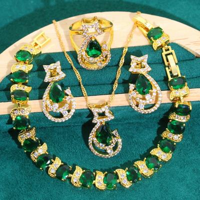 Jewelry Crystal Jewelry High Grade Zircon Bracelet Necklace Earrings Female Jewelry Set