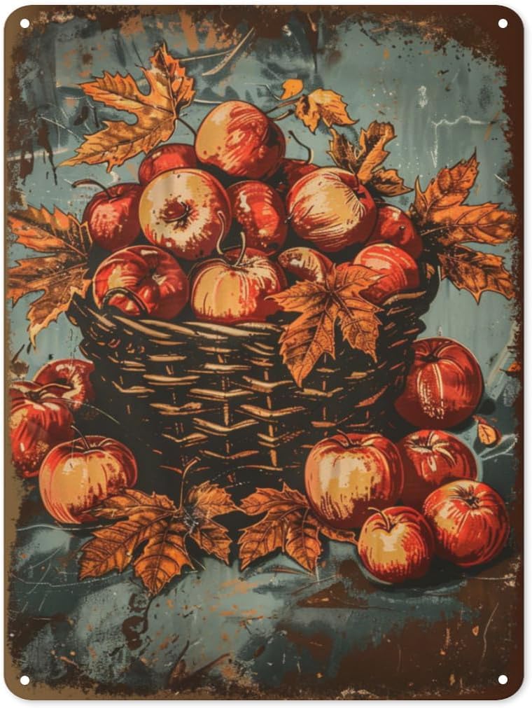 

Fall Tin Sign Vintage Metal Autumn Wall Decor for Home Kitchen Porch and Garden Rustic Fall Harvest and Thanksgiving Deco 20x30cm（7.8x11.8inch）