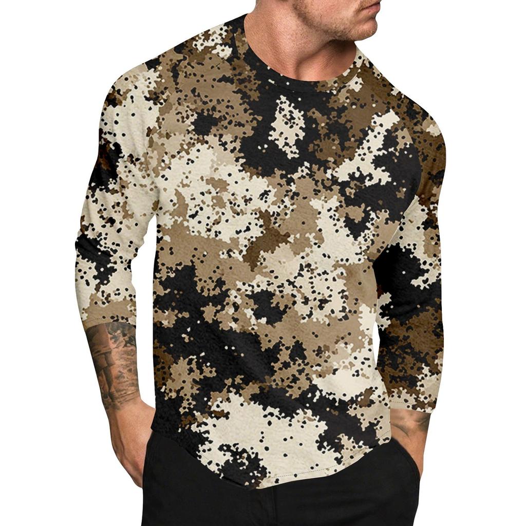 Camouflage Style Printed Raglan Sleeves Men's Short Sleeved Top