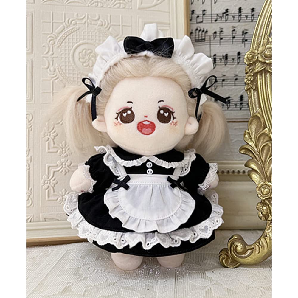 niannyyhouse 15cm Plush Maid Outfit with and Shorts Cotton Doll Clothes Hairband, Dress, Apron, - (Black)