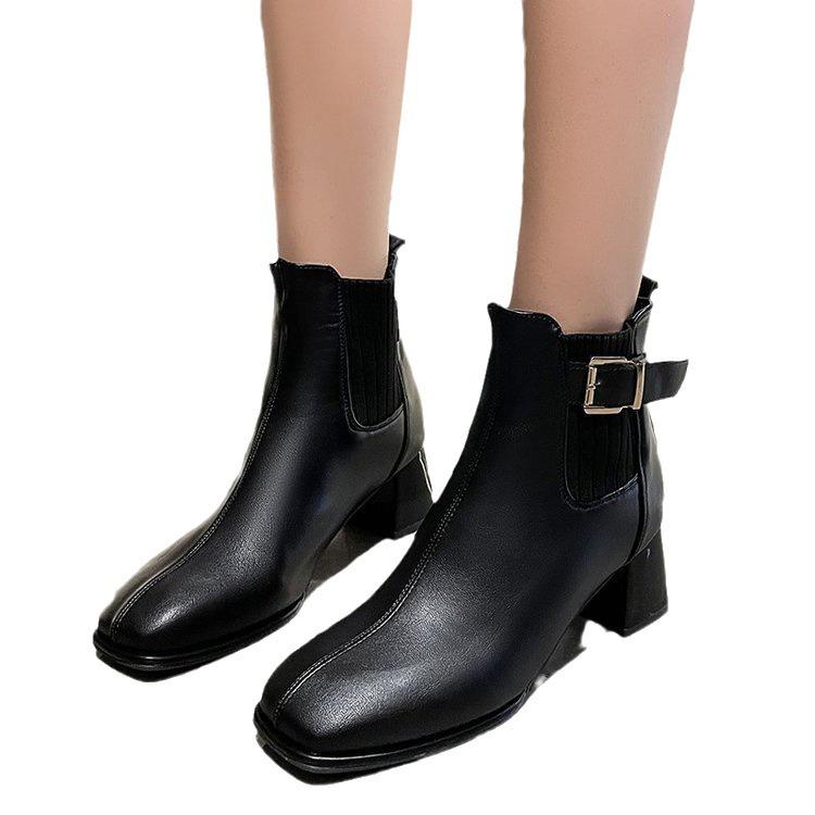 

Women s Autumn 2024 British Style Round Toe Chunky Heel Back Zipper Mid-heel Women s Riding Boots 42 чёрный