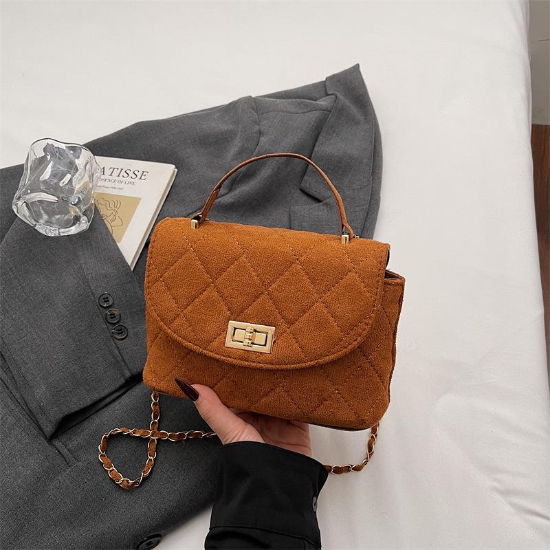Diamond Grid Chain Crossbody Bag One Shoulder Purse Trendy Flip Top Clutch Women's Fashion Suede Leather Casual Shoulder Bag