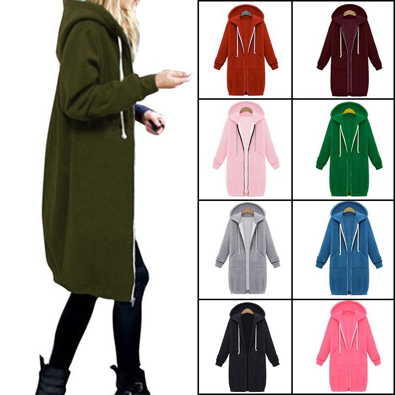 Women Long Sleeve Zip Up Hooded Hoodie Jacket Jumper Cardigan Coat Size Plus