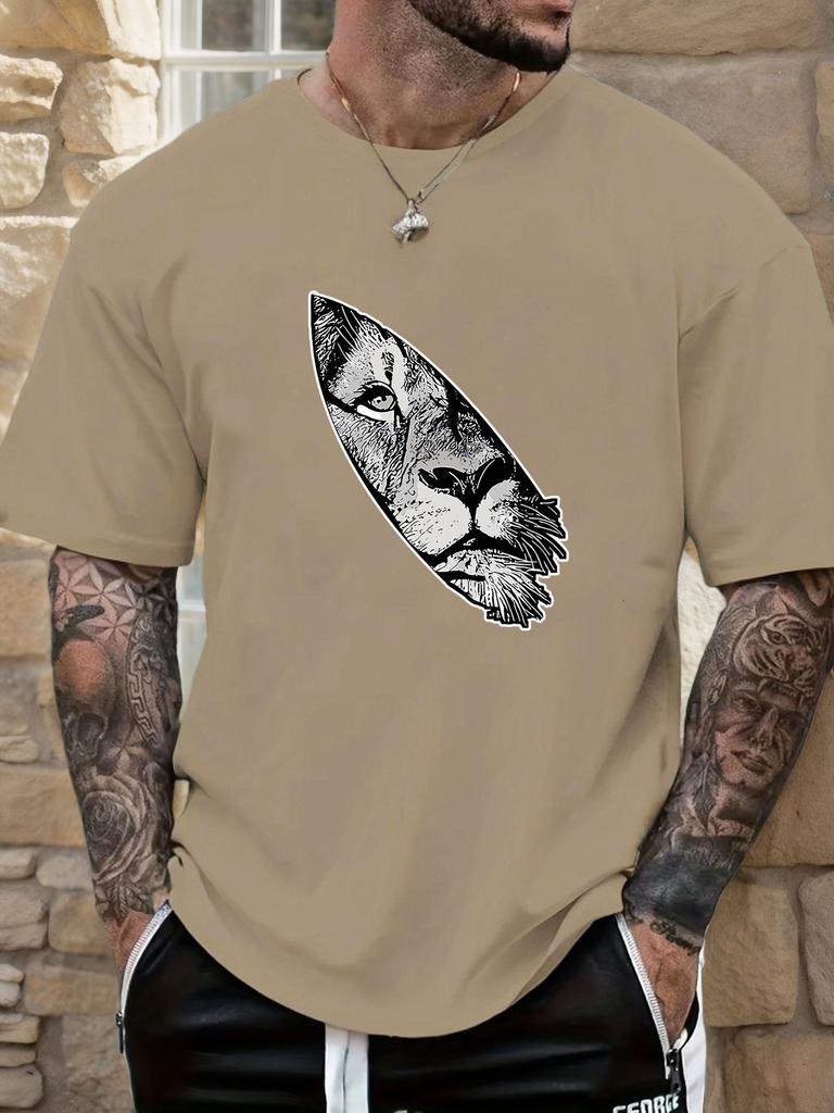 Mens Lion Head Graphic T Shirt Summer Soft Comfort Fit Oversized Daily Wear Tee