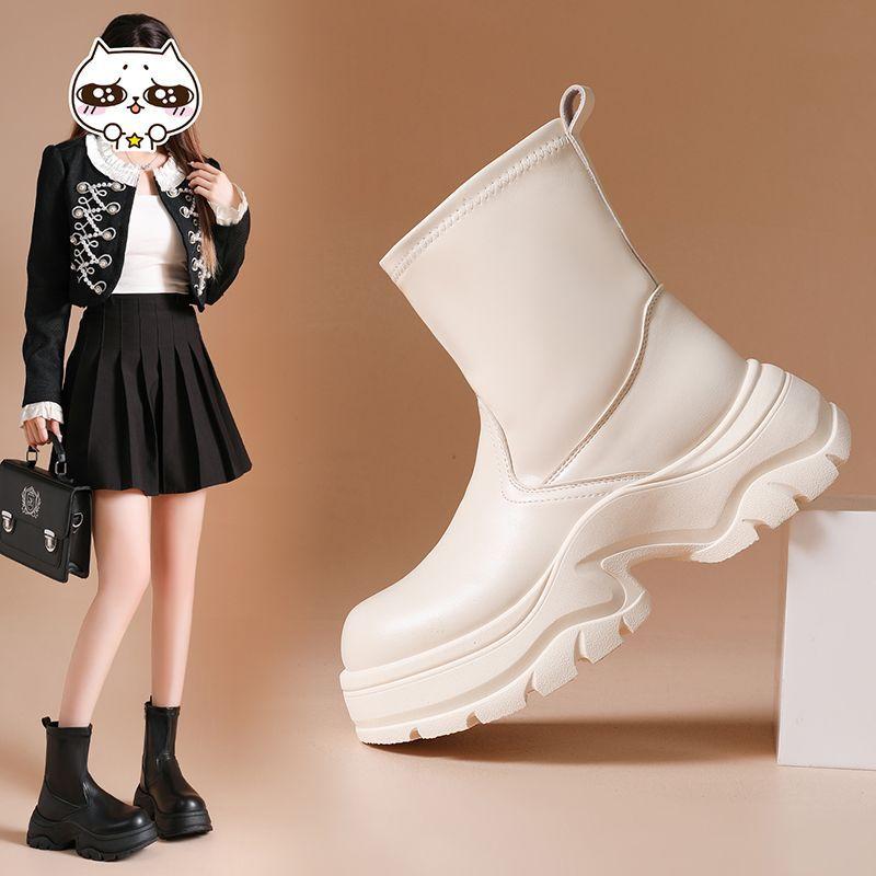 Thick-soled Martin Boots Women's 2025 Autumn New Thin and Versatile Niche Foreign-style Mid-tube Boots Soft-soled Chelsea Boots