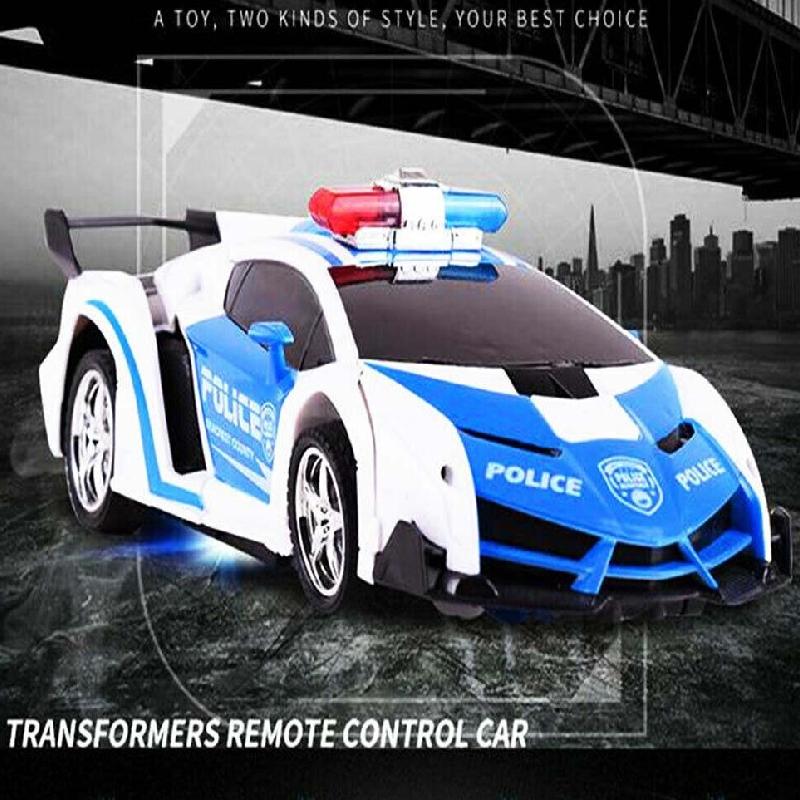 Rc Transformer Robot Police Car Remote Control Toy Kids Led Lights Boys Gift