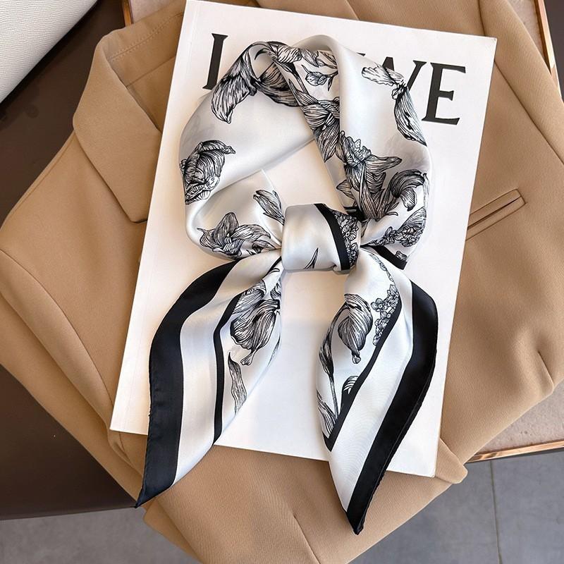 70x70cm Lightweight Silk-Look Square Scarf Women French Chic Hair Band Office Accessory Viscose 96%
