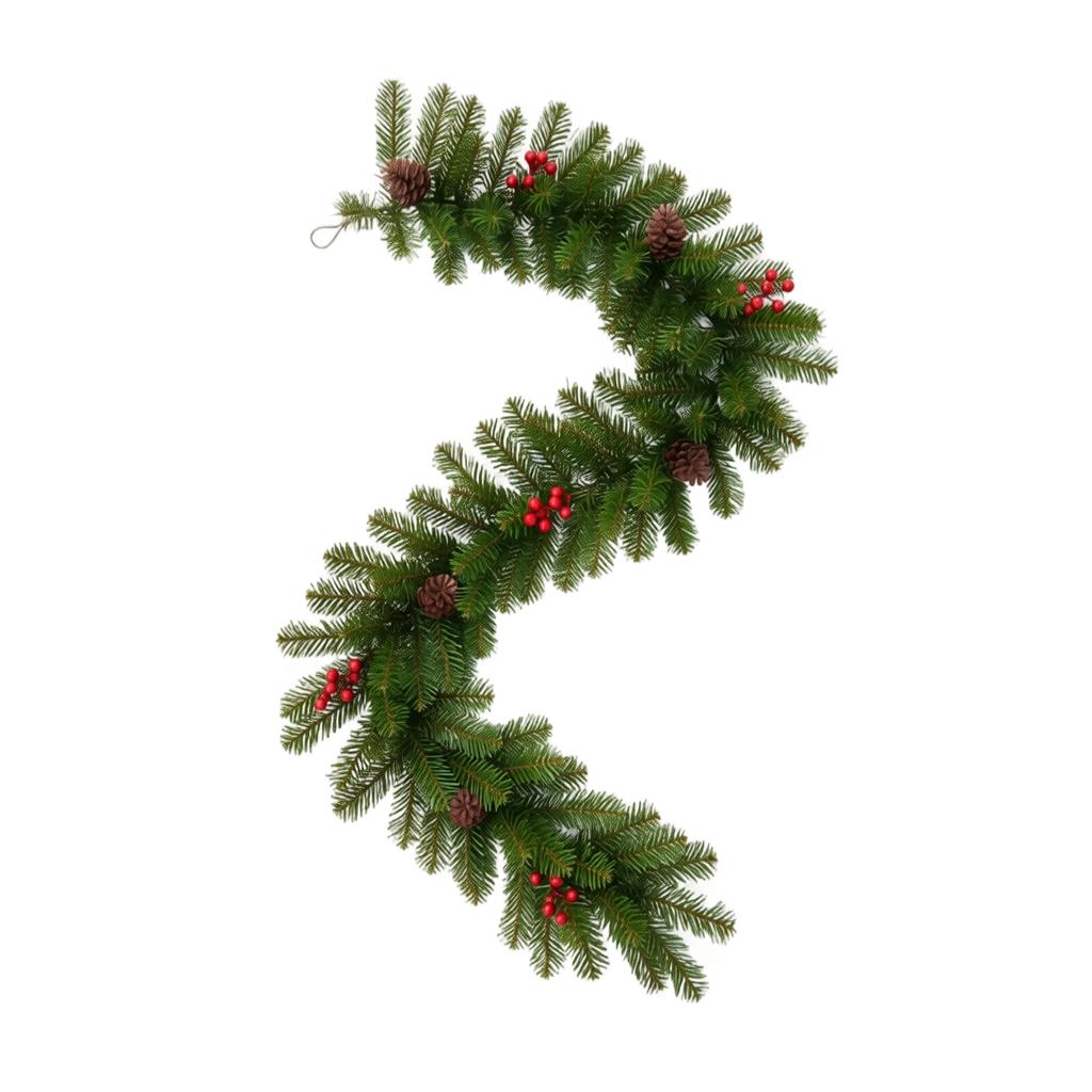 Christmas Wreath 1.8M or 2.7M – Pre-Decorated with Red Berries and Pinecones for Indoor Outdoor Holiday Decor