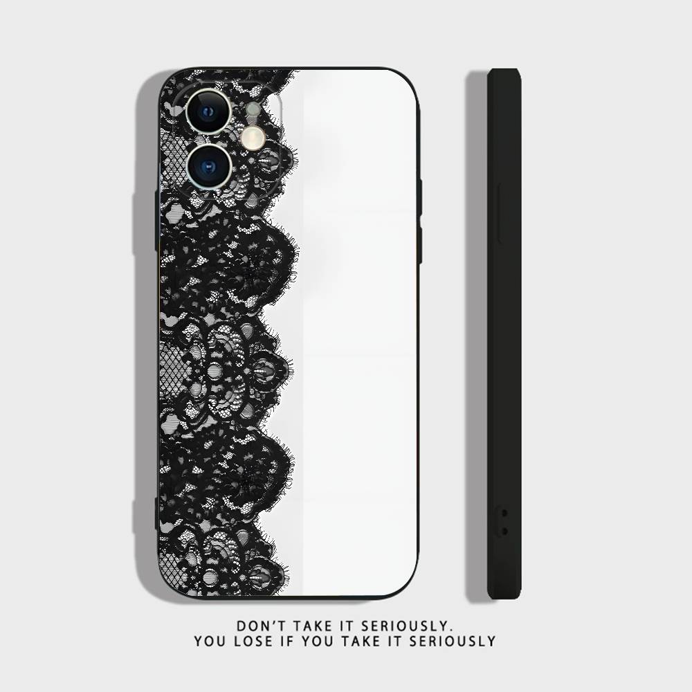 Black Lace Print New Hot Phone Case For iPhone 17 16,15,14,13,12,11,Pro,XS,Max,XR,Plus,Mini Soft Silicone Black Shockproof