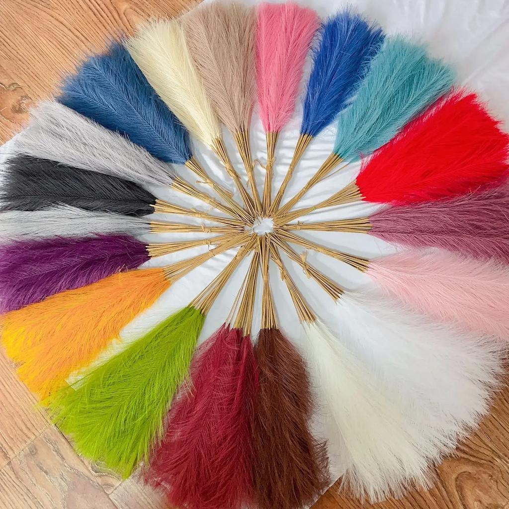 3pcs-Artificial Pampas Grass Simulation Feather Wedding Props Reed Hair Boho Home Decoration