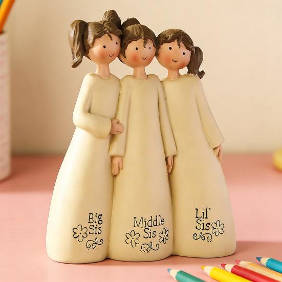 Resin Desktop Figurine Little Angel Girl/Sisterhood/Friendship Statue for Shelf Home Office Desk Car Decor