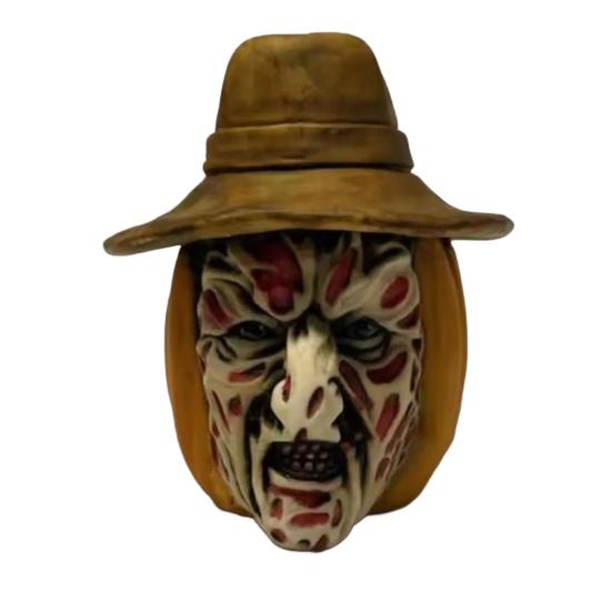 Pumpkin Face Sculpture Spooky Ghost Face Resin Pumpkin Figurine Halloween Tabletop Decoration for Indoor Outdoor Patio Home Decor