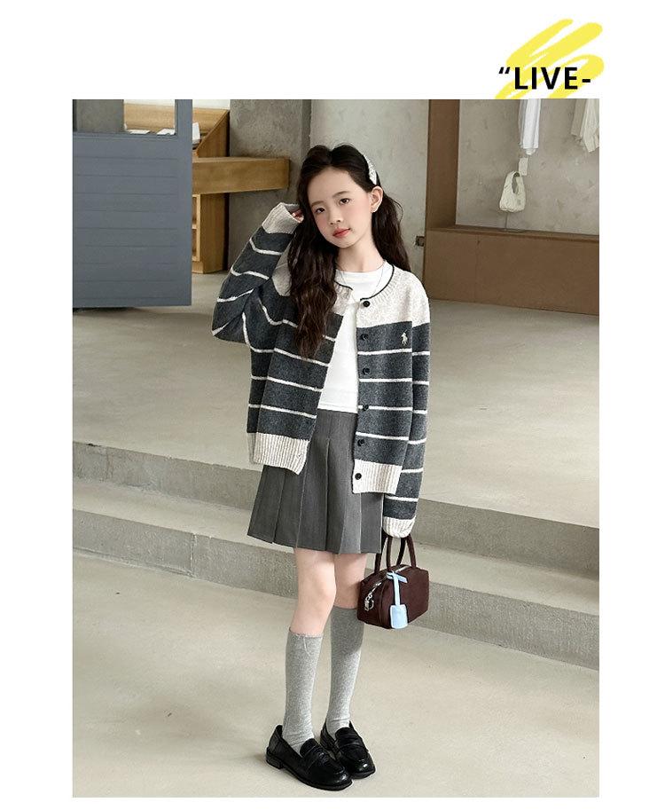 2025 Girls' Striped Knit Cardigan Sweater - Trendy Spring & Autumn Fashion for Big Children