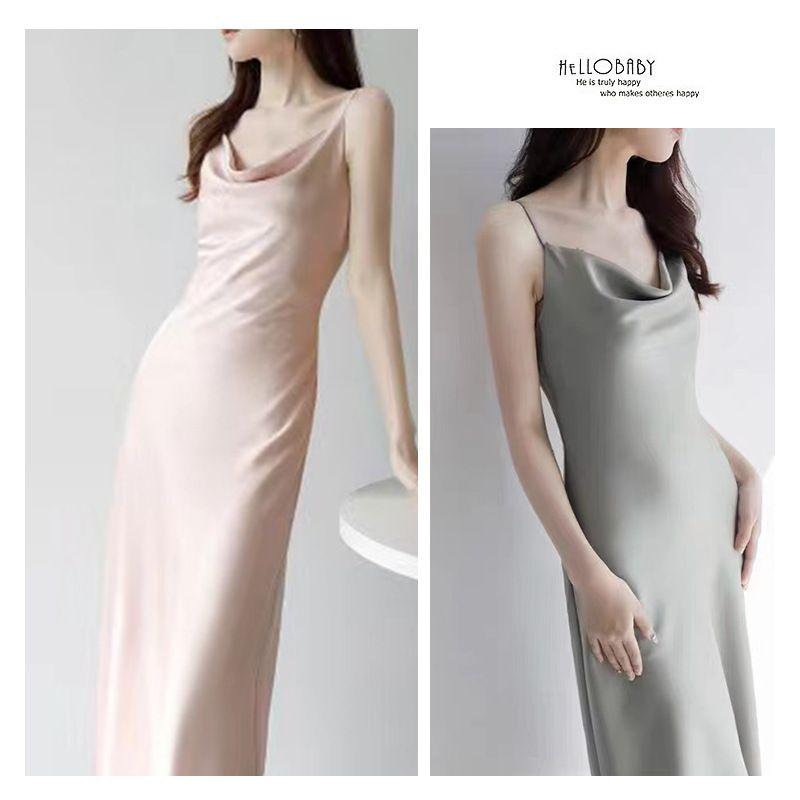Satin Camisole Skirt Women's Summer Sheath Dress Fancy Satin Satin Sling Dress