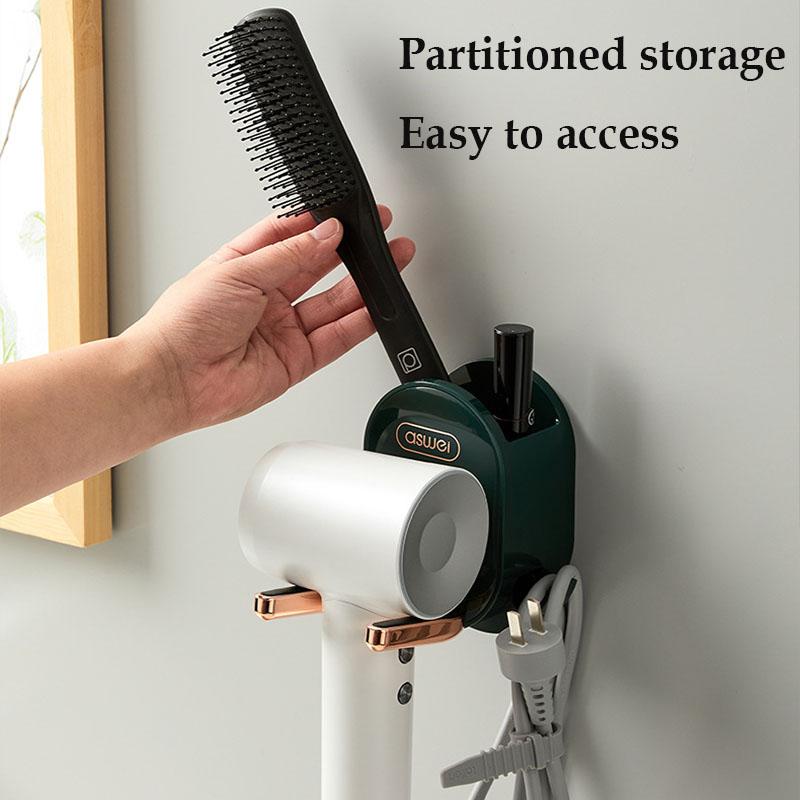 Wall Mounted Hair Dryer Holder Hair Brush Shelves Storage Holder Dyson Hair Dryer Rack With Comb Storage Box Bathroom Shelf