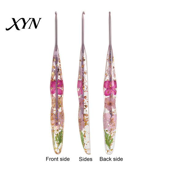 Decorative Crochet Needle Resin Hook for Beginners, Crocheting Lovers, 2.0mm-8.0mm Ergonomic with Long Floral Handle Blankets, Dolls, Shawls,