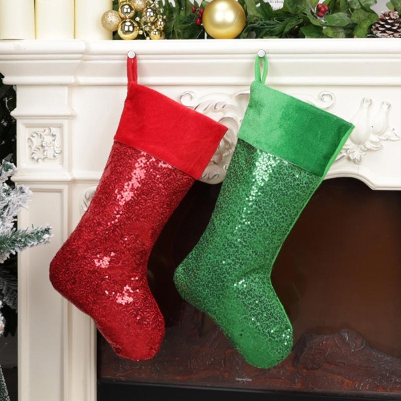 Present Bag Large Colorful Sequins Christmas Stocking for Family Celebration Holiday Indoor and Outdoor Decoration