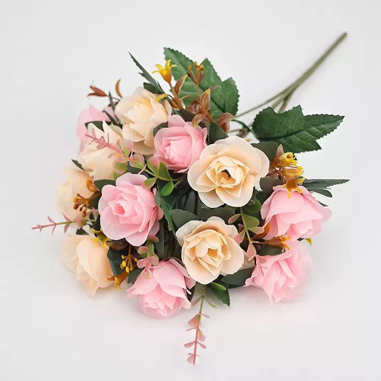 12-Head Autumn Rose Silk Flowers for Home Decor, European Wedding, or Photography Props