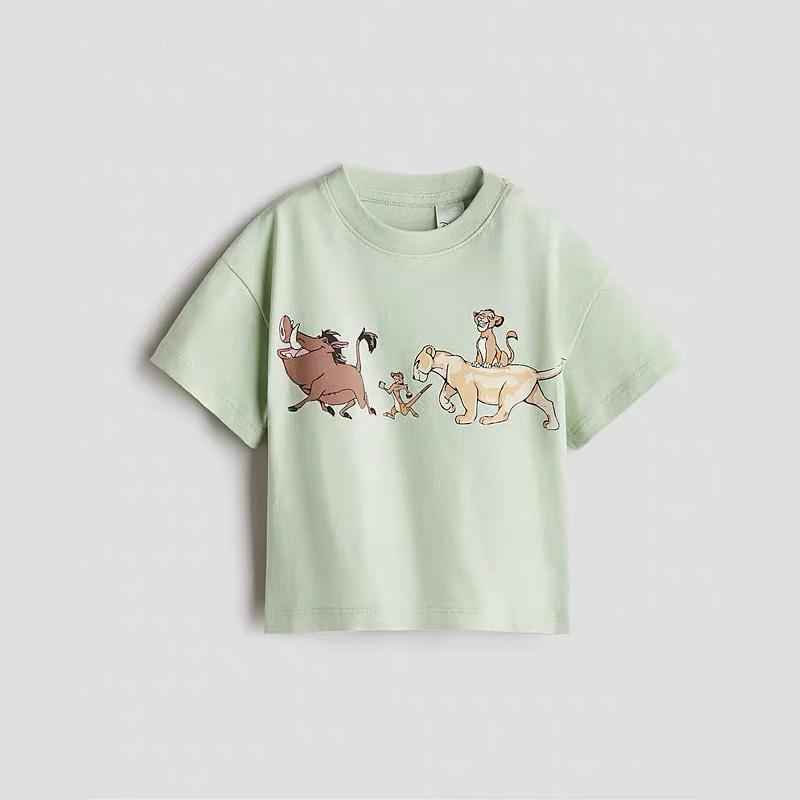 

Boys Child Short Sleeve Cartoon Printed Solid Color All-match Tshirt Wear Children Cute Print Round Neck Summer Tops 110