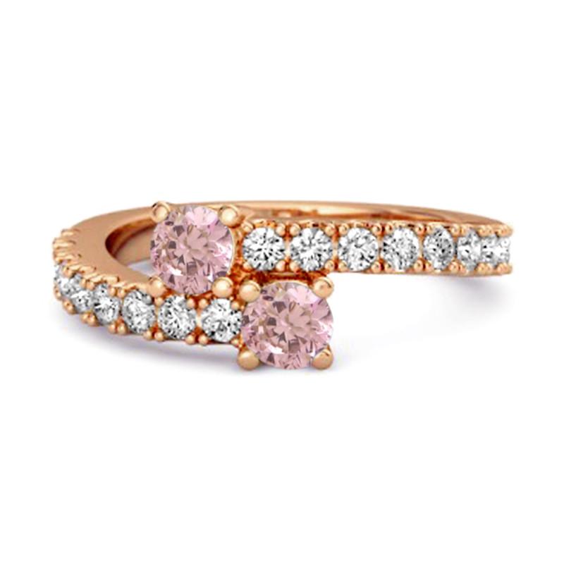 Pink Topaz Twin Stone with Accents Bypass Ring - 925 Sterling Silver Rose Gold Vermeil 9.5