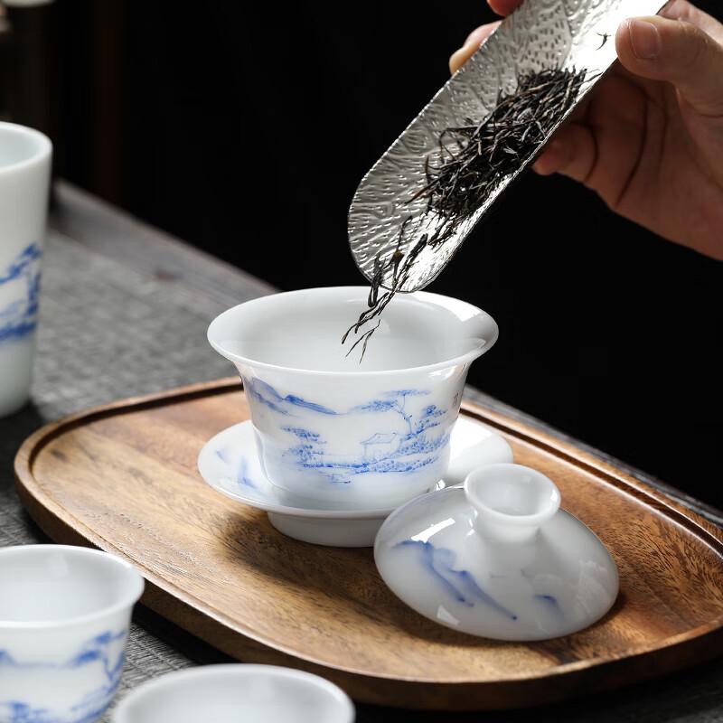 MULTIPOTENT Hand-painted Mutton Fat Jade Porcelain Kung Fu Tea Set