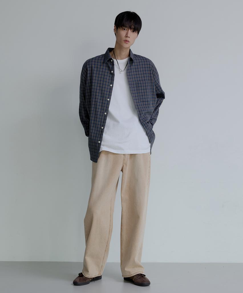 NODU Wide Washed Denim Pants [Beige]
