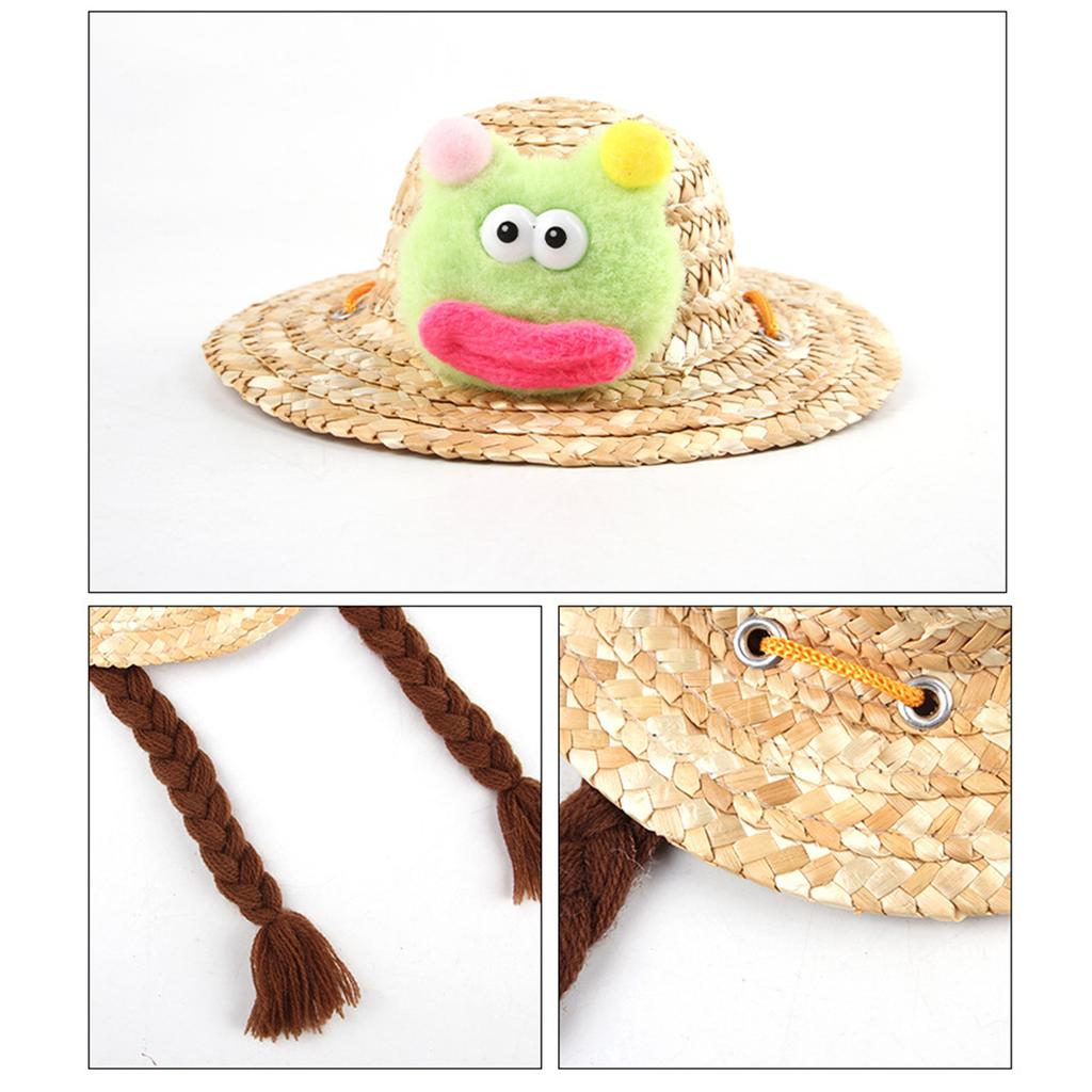 Pet Outdoor Hat for Sunbonnet Custume Outfit Devil Hat Sports Summer Hat with Braids and Strap Outfit for Pet