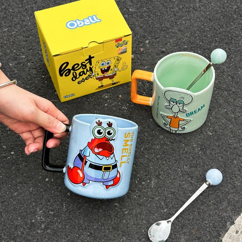 Taza Bob Esponja Calamardo Hermano Taza de Cerámica de Alto Valor para Niñas Taza de Agua para Parejas Regalo de Cumpleaños para Niños
