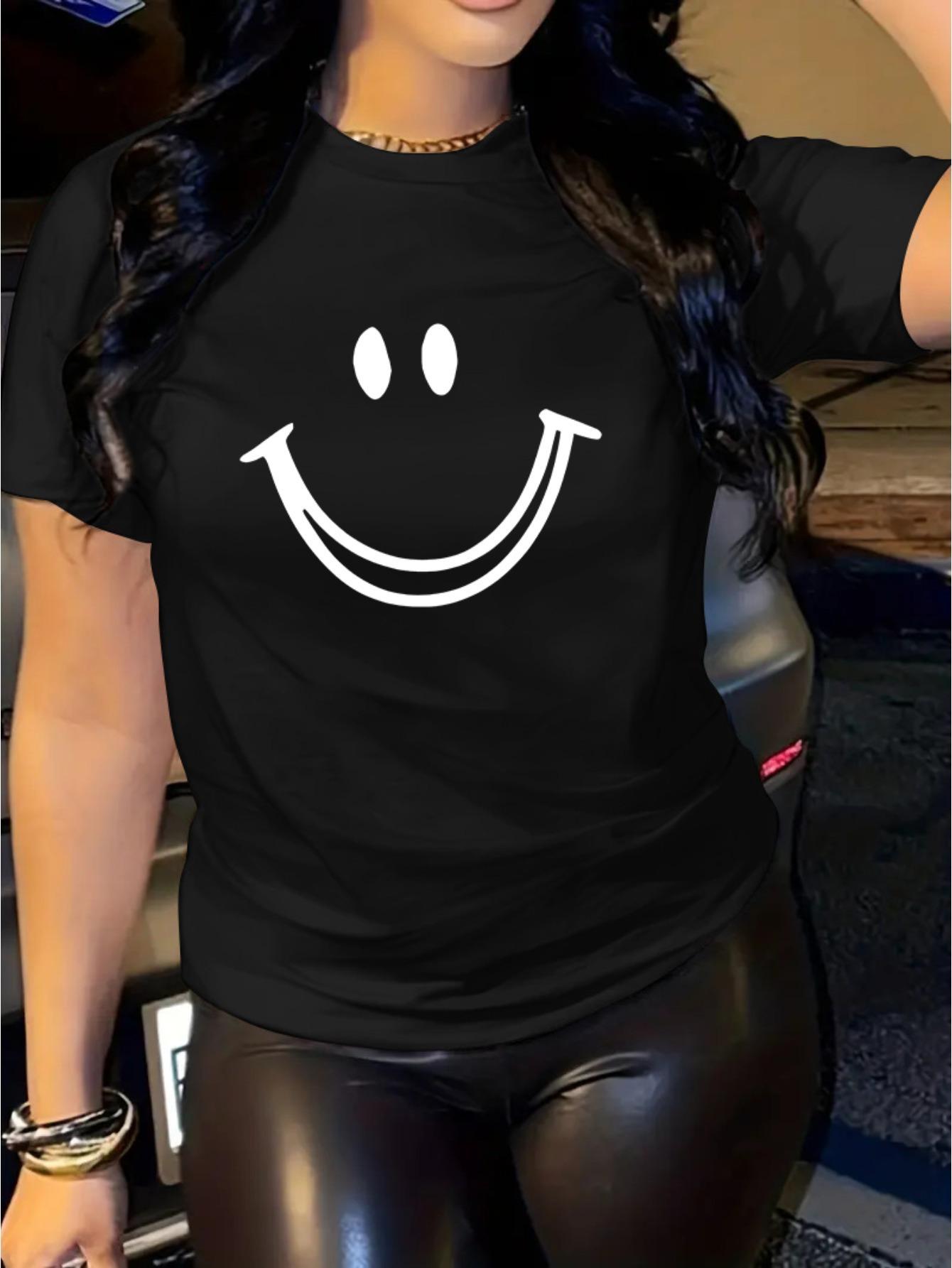 

Мягкая и удобная женская футболка с радостным лицом, повседневная, с коротким рукавом и круглым вырезом, легкая и дышащая для ношения в любое время года L