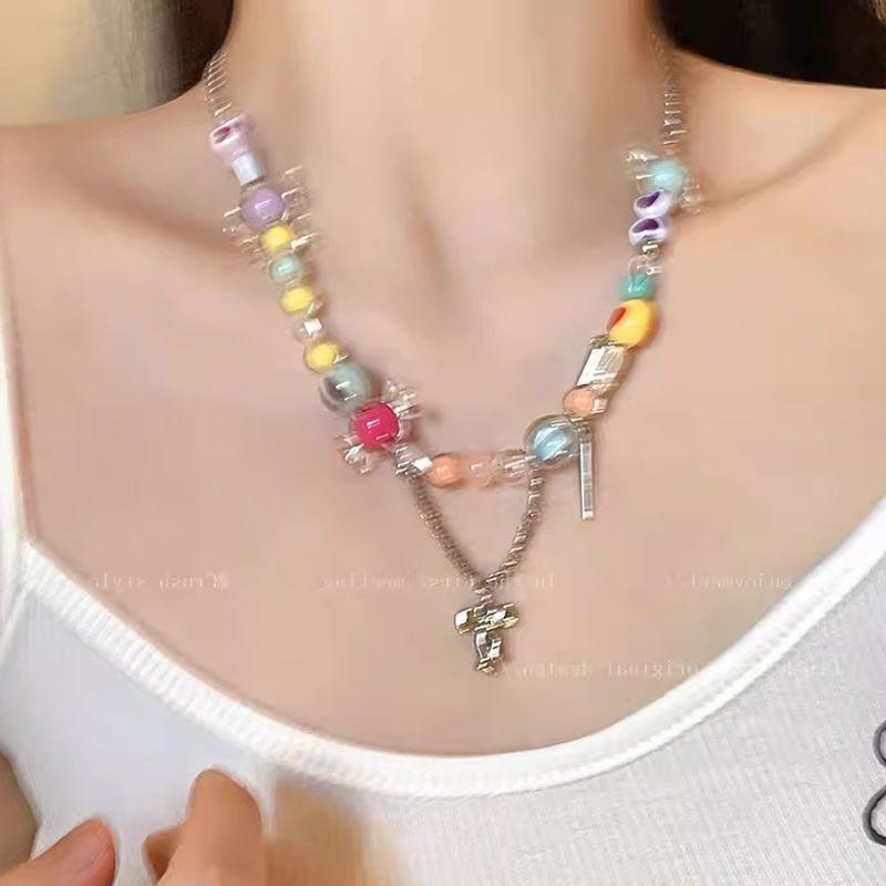 Candy Sweetheart Colored Bow Tassel Necklace Women's Niche Design Accessories Sweet Cool Spice Girl Collarbone Chain