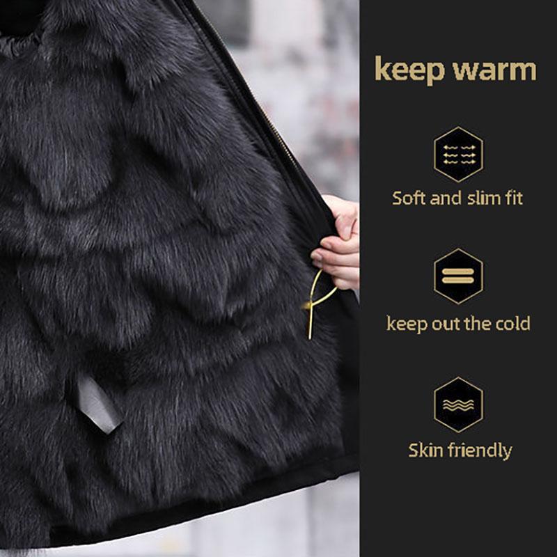 Men's Parka with Full Mink Fur Inner Liner New Winter Style Fur-on-skin Coat Imitated Mink Cashmere Mid-long Length Fur Coat