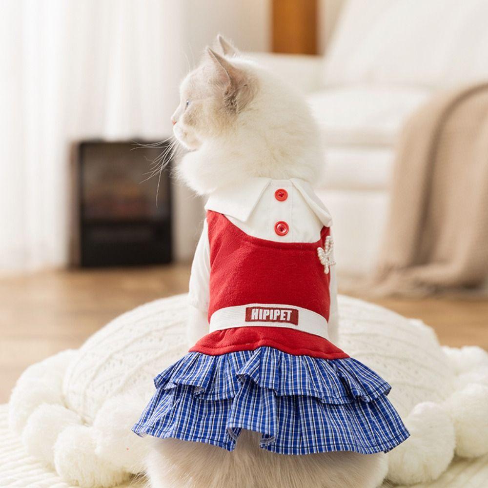 Cat Gown Soft Cat Bowknot Dress Shirt Collar Preppy Style Dog Shirt Dress Cute Creative Pet Summer Clothes Pet Party