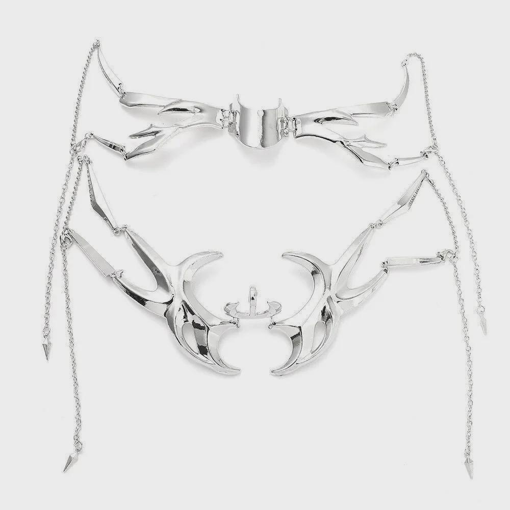 Mască metalică cu jumătate de față Cyberpunk cu lanțuri pentru Halloween