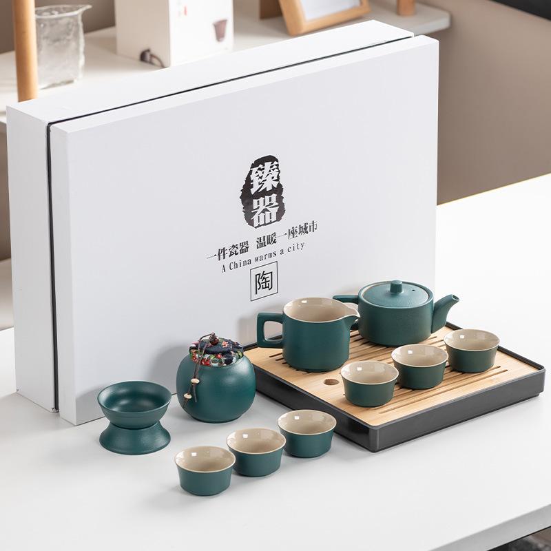 Black Pottery Kung Fu Tea Set Cover Bowl Teapot Tea Cup Tea Set Accessories Complete Tea Tray Business Gifts High-end Gift Box