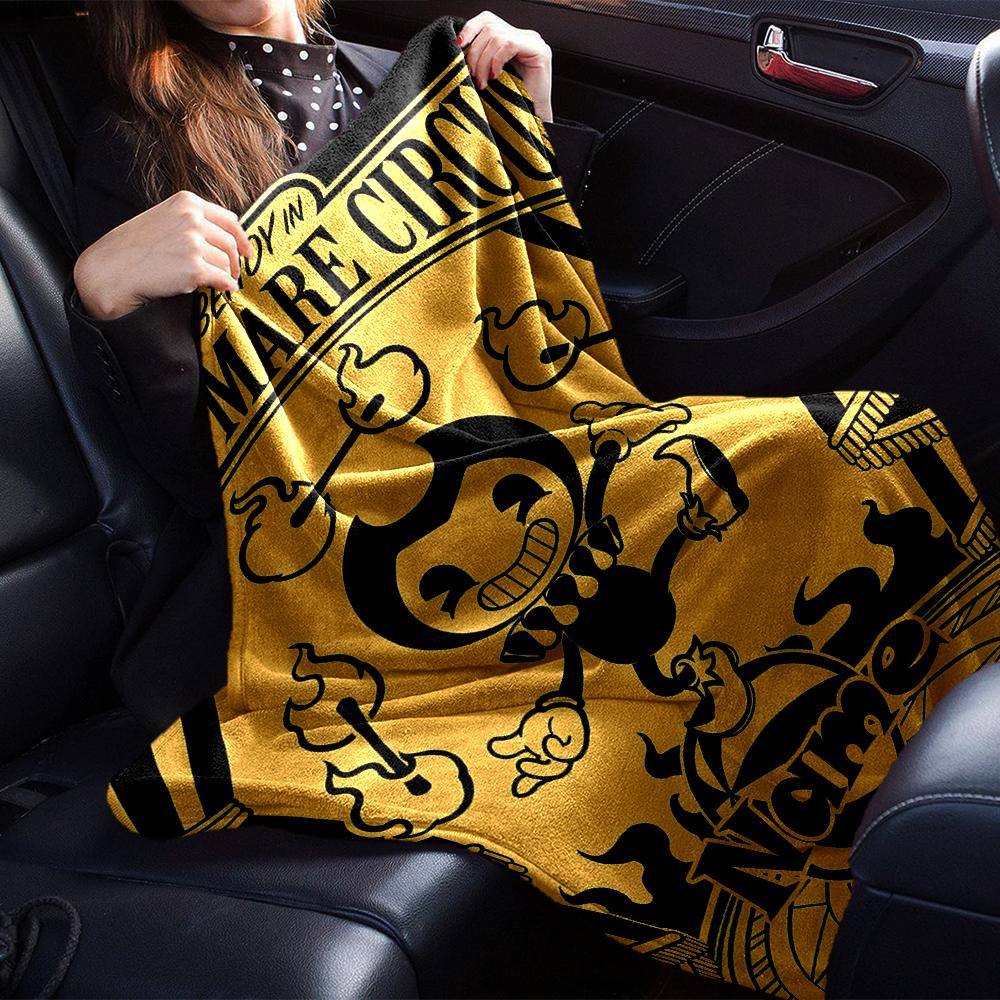 Custom Name Bendy and the Ink Machine Theme Printed Blanket - Perfect for Couch, Bed, Travel & Outdoor Use | Machine Washable, Cozy & Durable.
