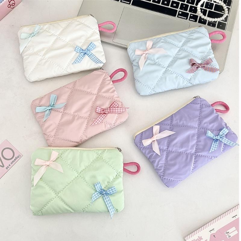 Polyester Bowknot Cosmetic Pouch Versatile Portable Organizers for Travel and Daily Accessories